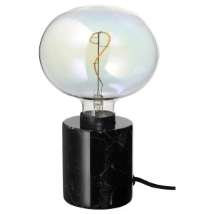 MARKFROST / MOLNART, Table lamp with light bulb, marble black/ellipse shaped multicolour
